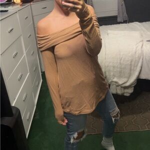 Abercrombie & Fitch Camel Off-Shoulder Sweater
